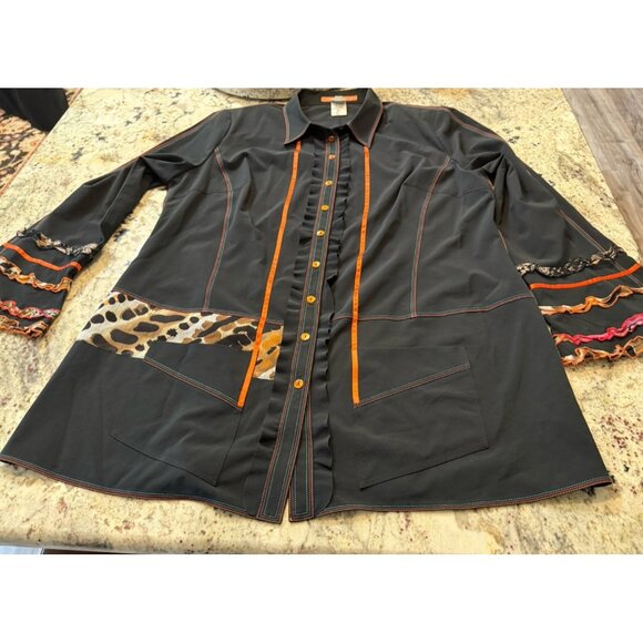 VTG ALAIN WEIZ 14 SILK BLOUSE TOP FALL HALLOWEEN JACKET TUNIC LIKE EILEEN FISHER - Picture 8 of 13